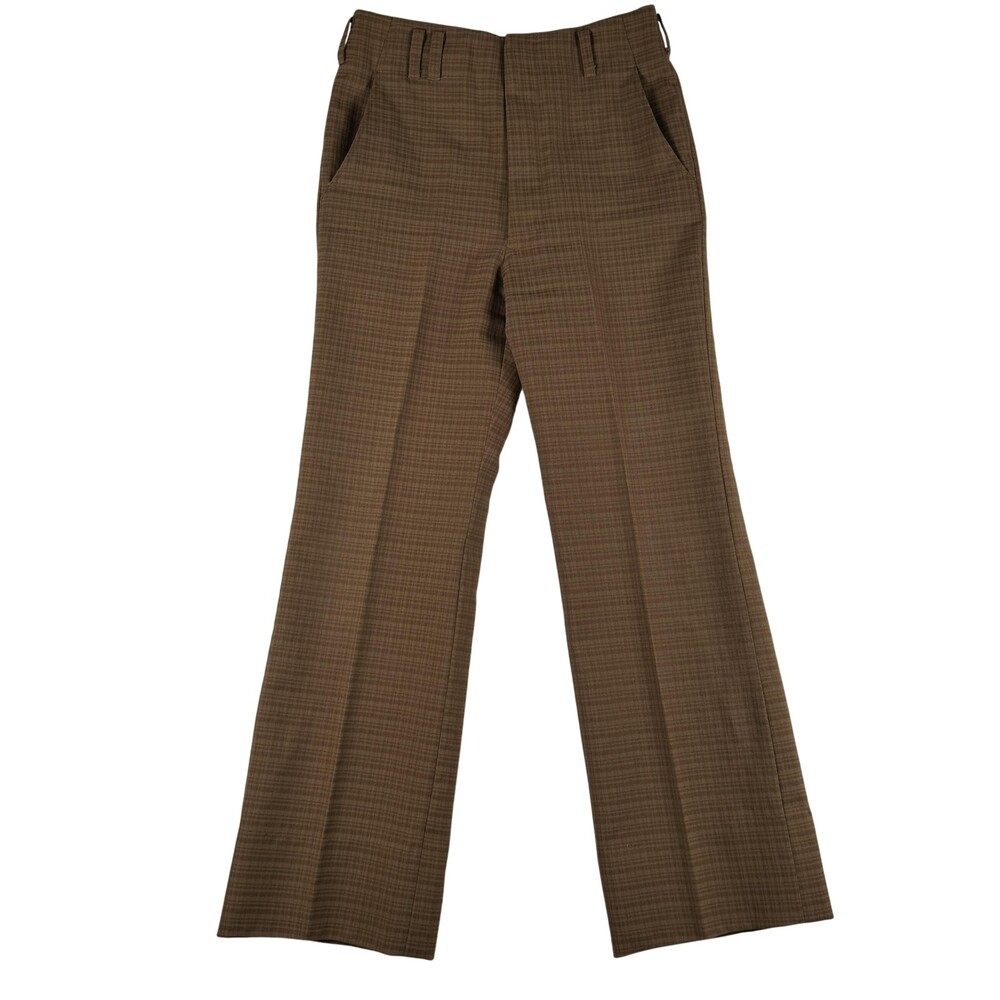 Vintage Mr Lin's Pants Womens 28 Brown Plaid Twill Trouser 70s Retro Disco Japan